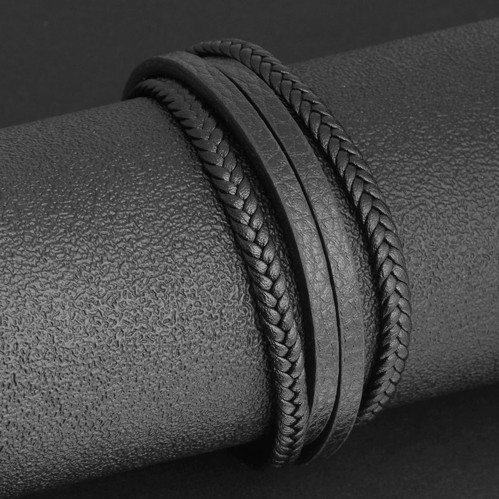 Bracelets & Bangles Men Stainless Steel Leather Bracelets Braided Rope Magnetic Clasp Male Bangles Jewelry New