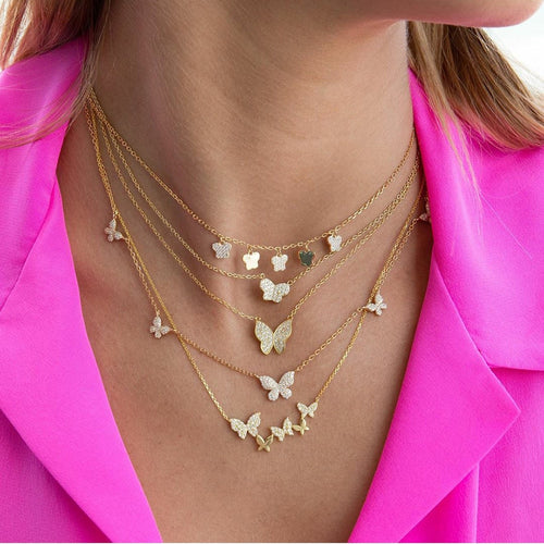 18K Gold Butterfly Stacking Clavicle Chain Necklace