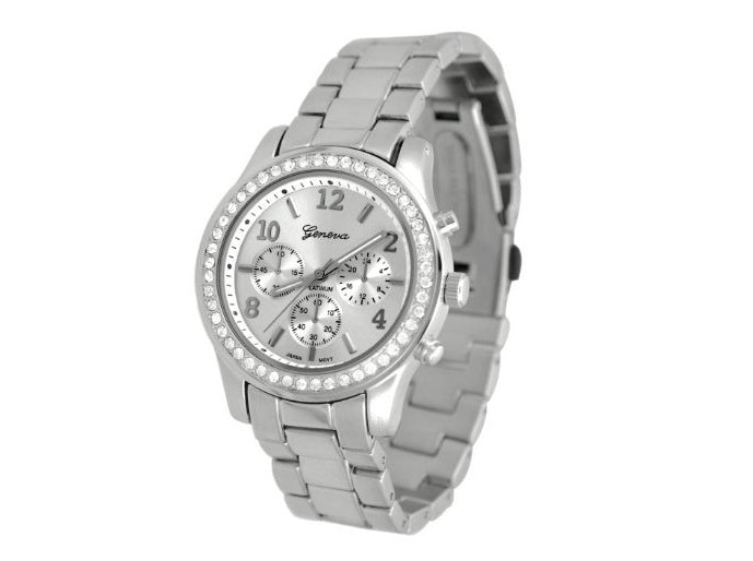 Pulsera de reloj de diamantes, reloj con correa de acero inoxidable, reloj de aleación Geneva