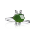 Großhandel Sterlingsilber 925 Retro Kaninchen Jade Verstellbare Damenringe Krappenfassung Jaspisringe