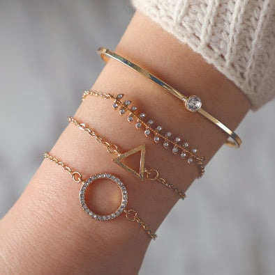 Conjunto de Pulseras de Oro Plata Cristal Hoja Luna Flecha Gato de Moda para Mujer Pulsera Ajustable Geométrica Brazaletes Pulseiras