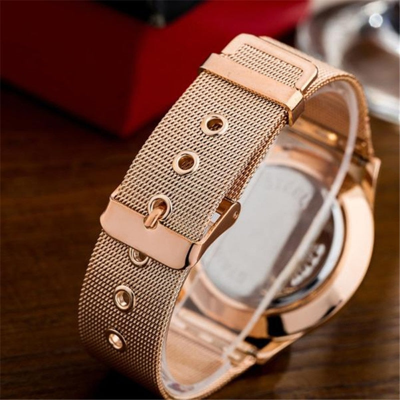 Reloj de aleación de moda con correa de malla, unisex, para mujer, estilo minimalista, de cuarzo, relogio feminino, saat, relojes para mujer