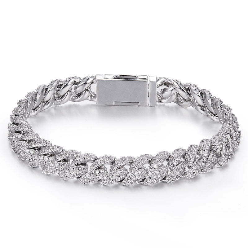 Pulsera o collar cubano de plata con diamantes de moissanita