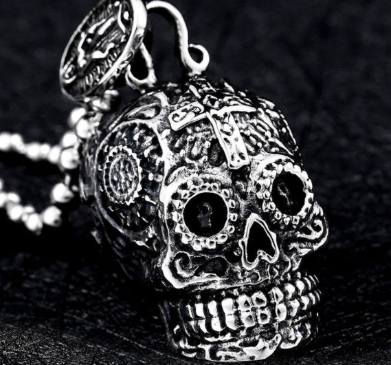 BEIER Genial Collar Colgante Gótico para Hombre, Acero Inoxidable de Alta Calidad con Detalles de Calavera, Joyería de Motorista para Hombre BP8-256