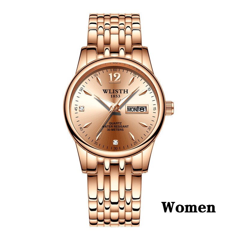 Damenuhr Rose Gold Edelstahl WLISTH Marken Mode Damen Armbanduhr Wochen Datum Quarz Uhr Weibliche Luxusuhren