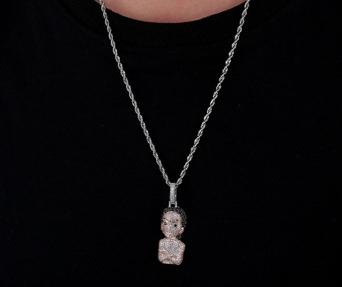 Iced Out The Boondocks Anhänger CZ Halskette Kette Herren Damen Mikro Gepflastert Hip Hop Gold Silber Farbe Bling Charm Ketten Schmuck
