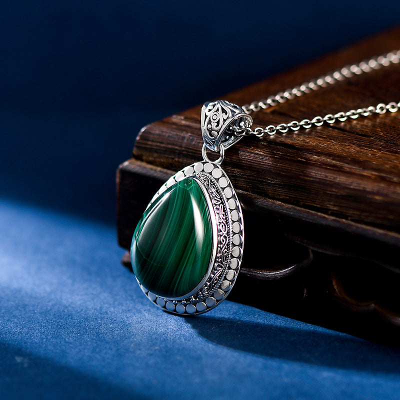 Retro Grüner Anhänger Damen S925 Silber Tropfenförmig