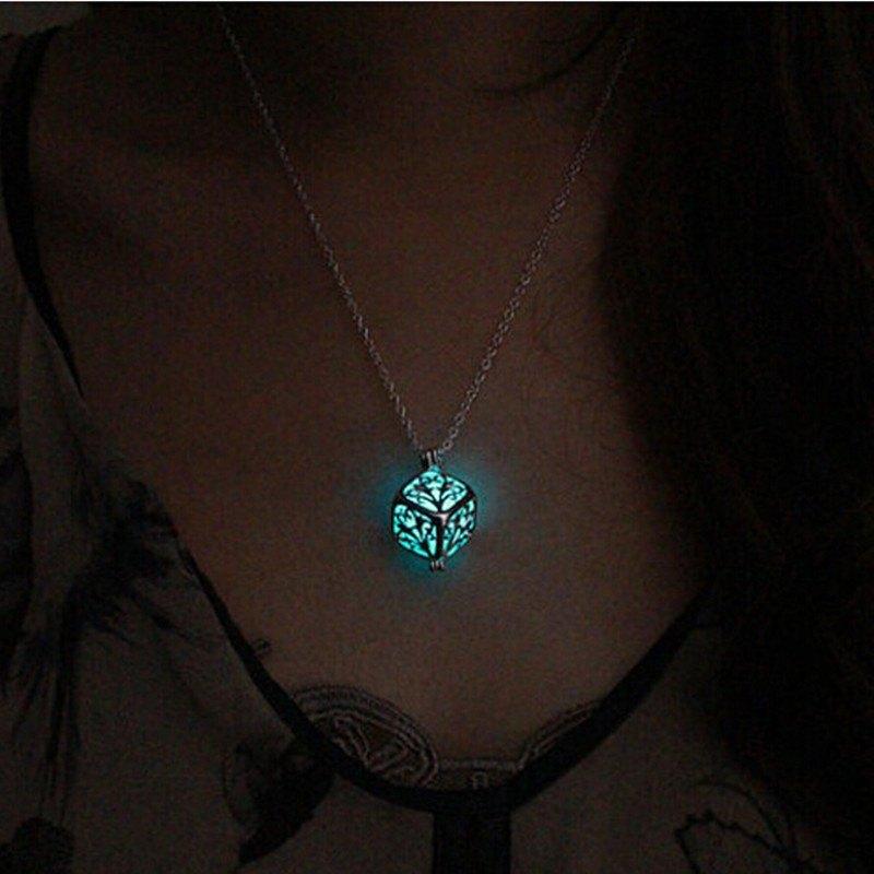 Square Life Tree Hollow Night Glowing Necklace Necklace Life Tree Pendant Necklace