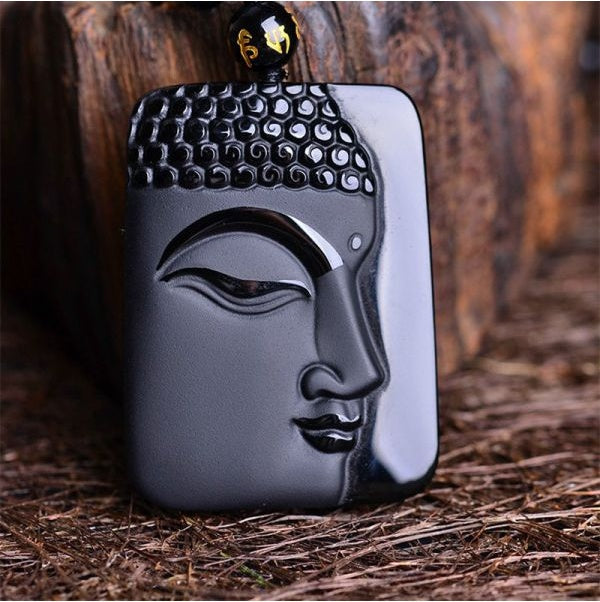 Amuleto Colgante de Buda de Obsidiana Natural