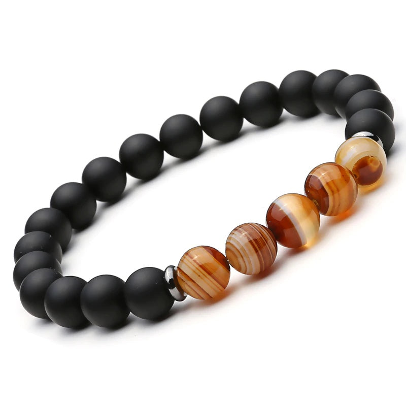 Mcllroy 2 pulseras de piedra natural con cuentas negras de Mantra, brazalete budista para mujer y hombre, joyería vikinga