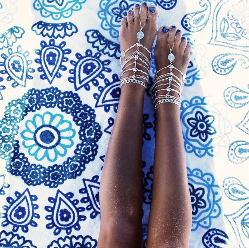 Tobillera sexy de verano con borlas plateadas para mujer, pulsera de tobillo con colgante de moneda, joyería para el pie, sandalia descalza