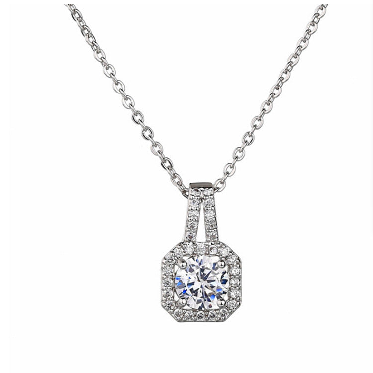 S925 Sterling Silber Mikro-intarsierter Zirkon Anhänger quadratische Diamant Schlüsselbeinkette