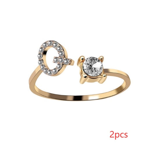 Nuevo Diseño Anillo Ajustable con Letra Inicial 26 Joyería de Moda para Mujeres Joyería Simple y Elegante