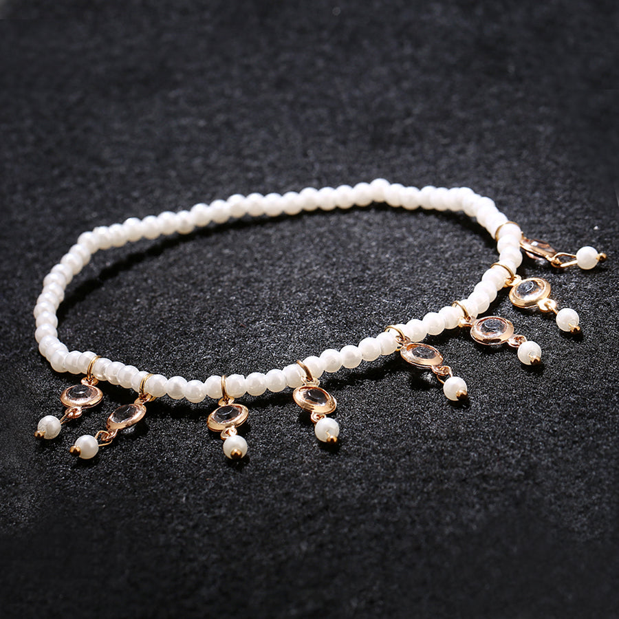Beach Pearl Crystal Tassel Elastic Anklet