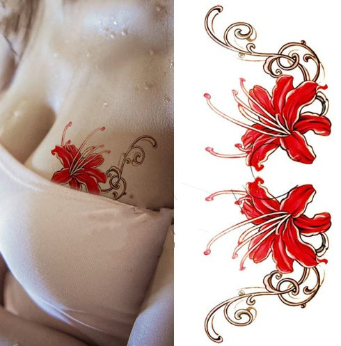 Pegatina de tatuaje de flores, boceto a color, pegatina de tatuaje de flores, peonías, rosas, ciruelos, pegatina de tatuaje