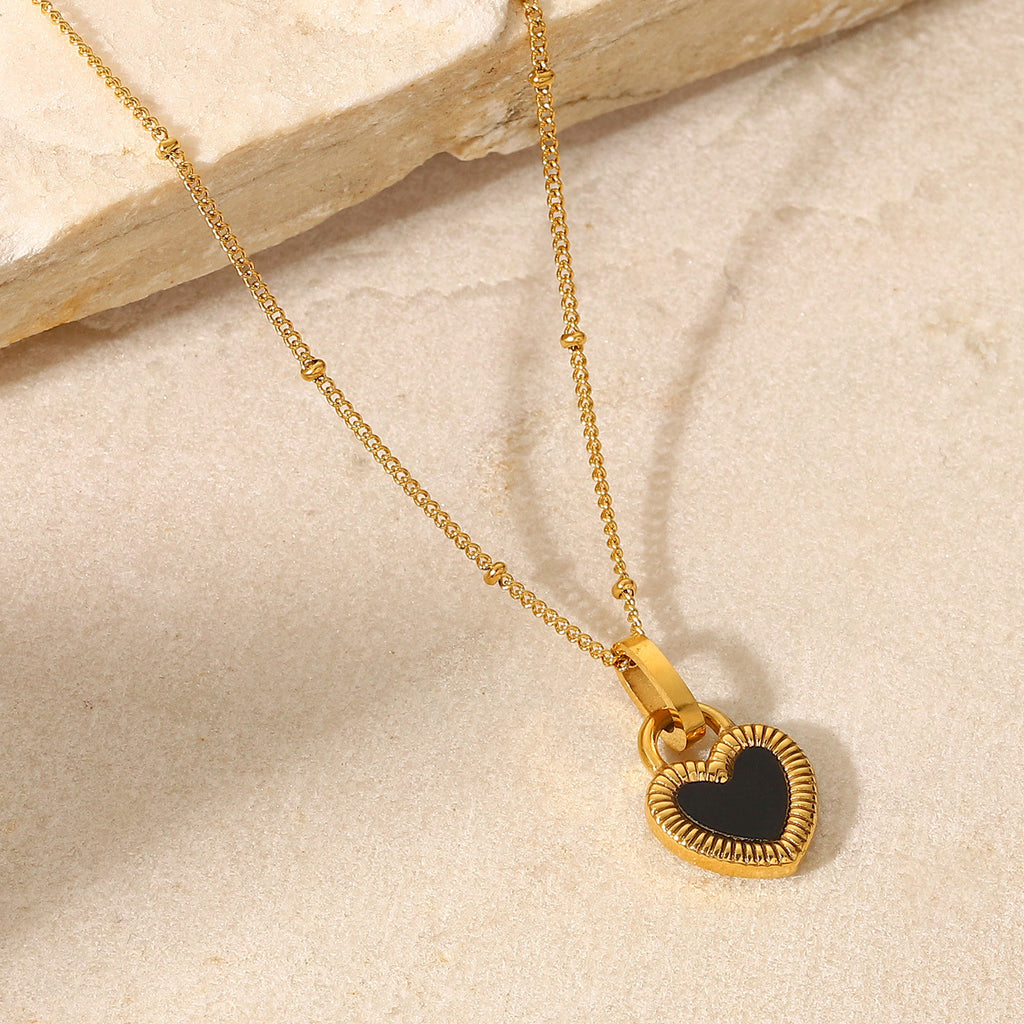 New Titanium Steel 18K Gold Double-sided Love Heart-shaped Small Lock Pendant Necklace
