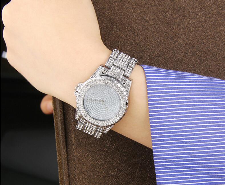 Reloj de cuarzo de oro con cristales y diamantes para mujer, informal y con estilo