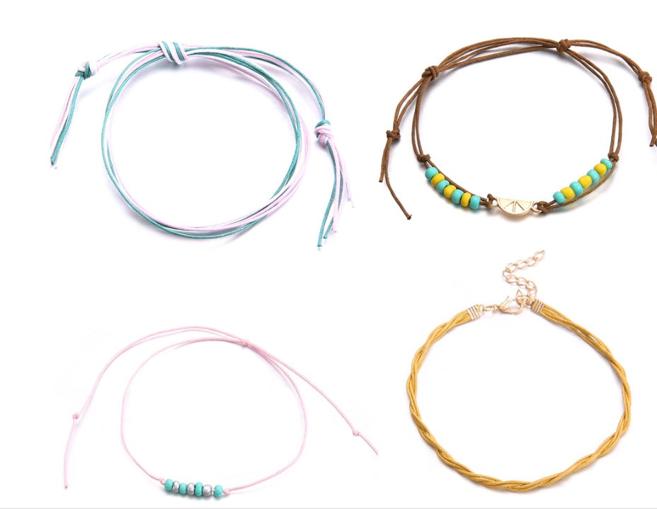 Tobilleras con abalorios hechas a mano con cuentas de semillas de colores del arcoíris, estilo océano-playa
