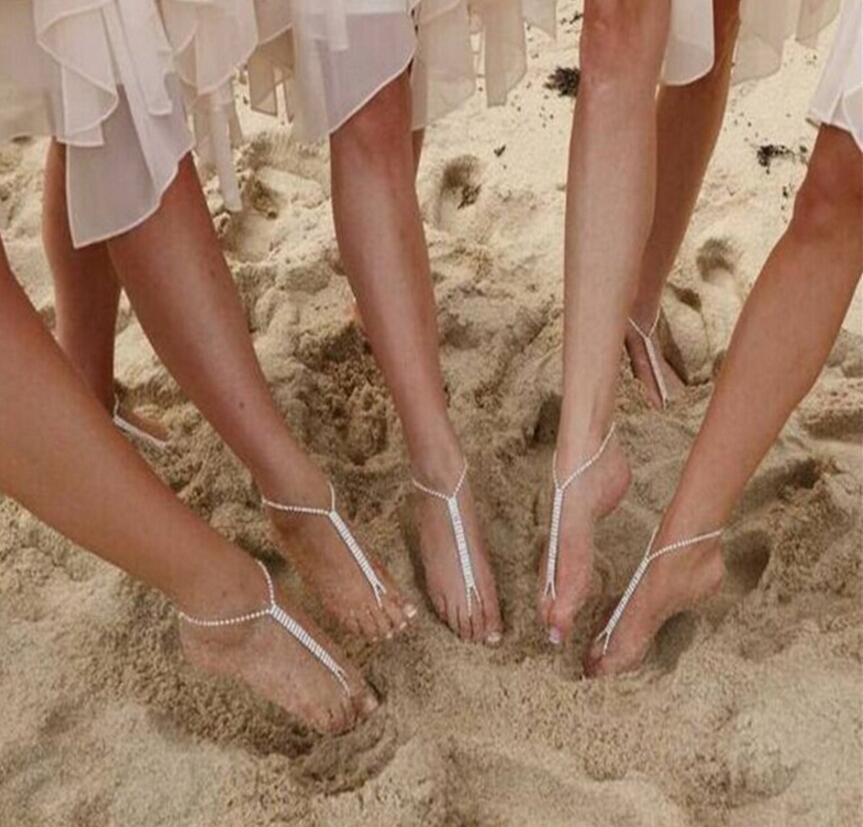 Tobillera de verano sexy para mujer, pulsera con diamantes de imitación, cadena para la pierna, sandalias de playa, tobillera de cristal bohemia, cadena para el pie