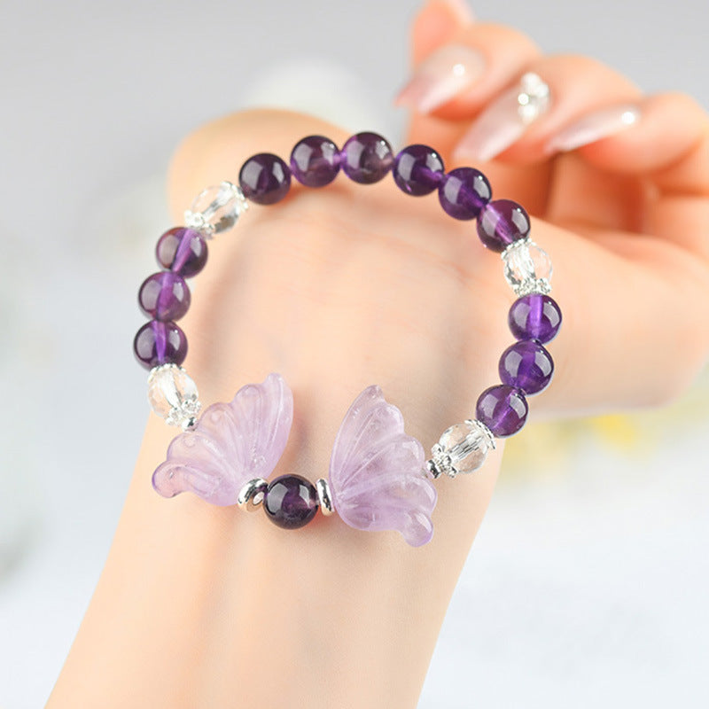Natural Purple White Crystal Butterfly Wings Bracelet