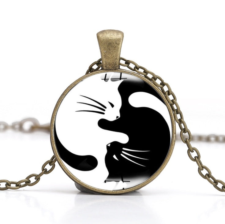 Ying- & Yang-Katzenanhänger-Halskette