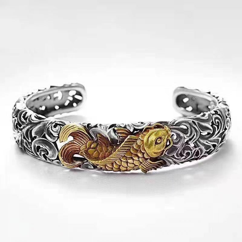 Chinese Style Two-color Electroplated Koi Tangcao Pattern Bracelet