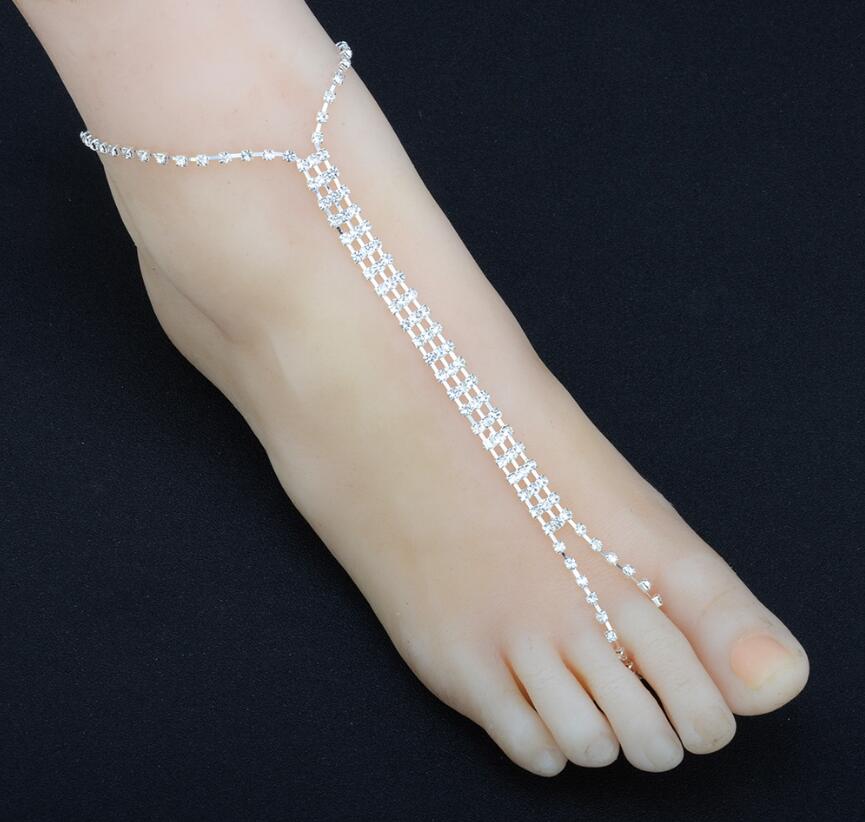 Tobillera de verano sexy para mujer, pulsera con diamantes de imitación, cadena para la pierna, sandalias de playa, tobillera de cristal bohemia, cadena para el pie