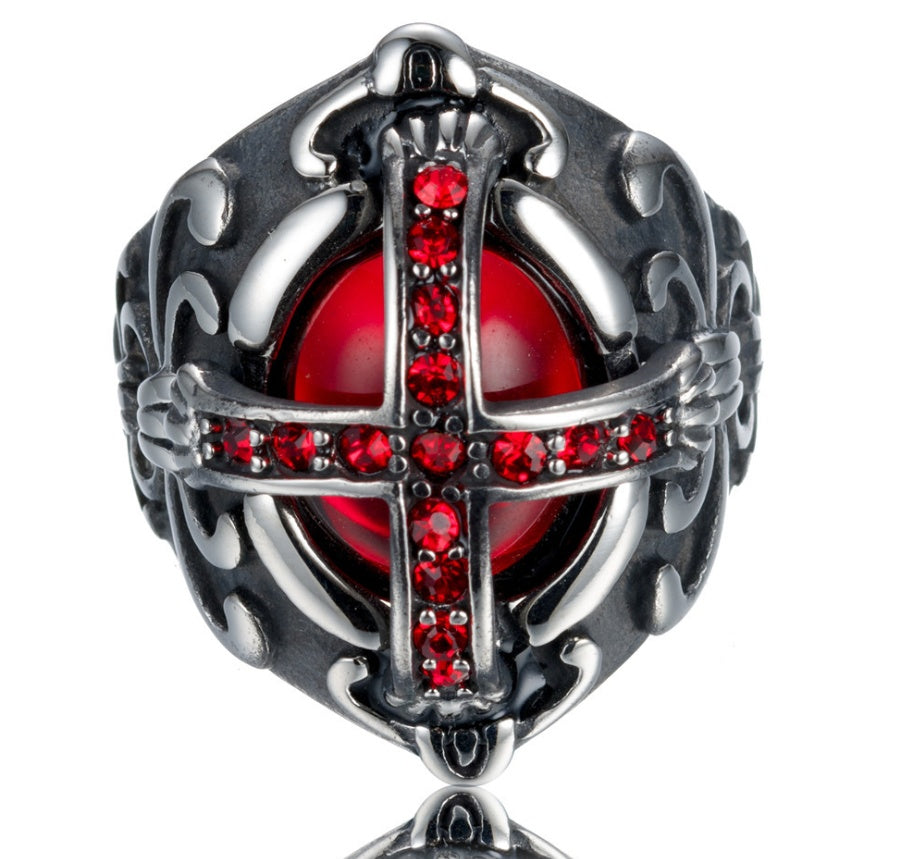Kreuz-Rot-Diamantring