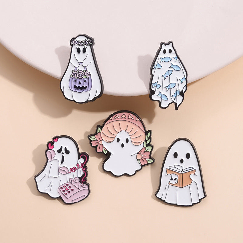 Broche de metal con forma de fantasma bonito de Halloween, accesorios de dibujos animados