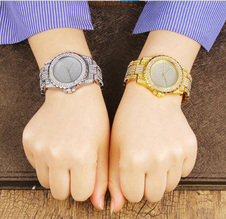 Reloj de cuarzo de oro con cristales y diamantes para mujer, informal y con estilo
