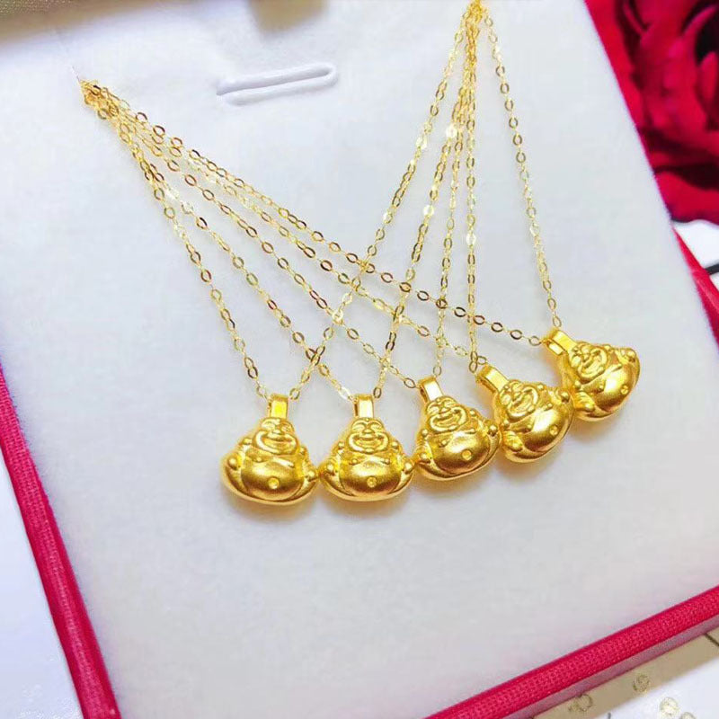 Gelbgold Buddha Anhänger 18K Gold Halskette