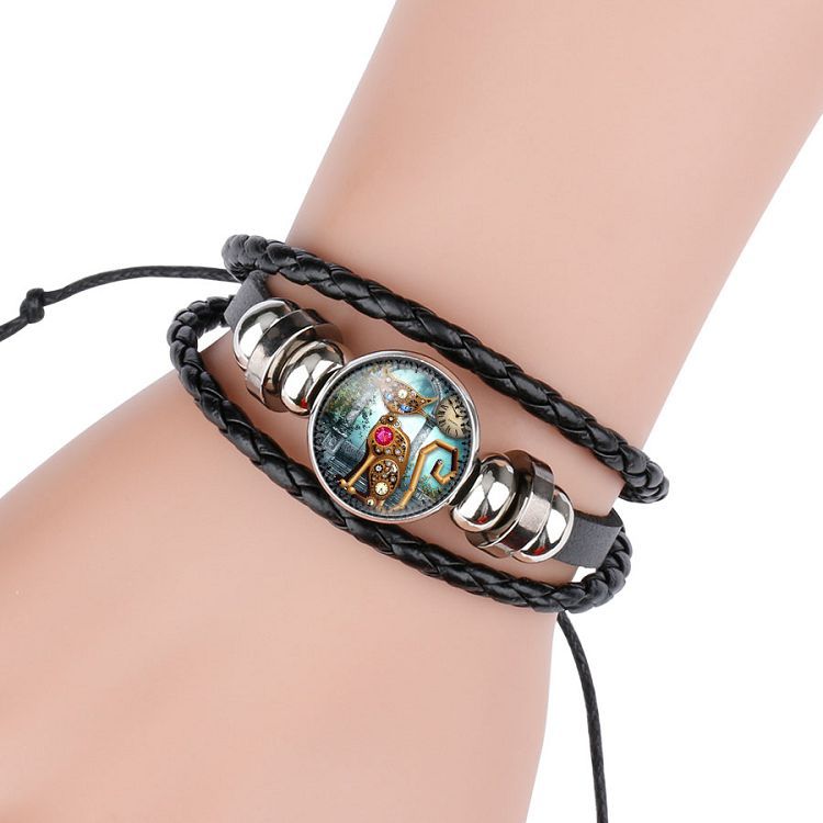 Gear Clock Steampunk Cat Time Stone Hand Weaving Bracelet