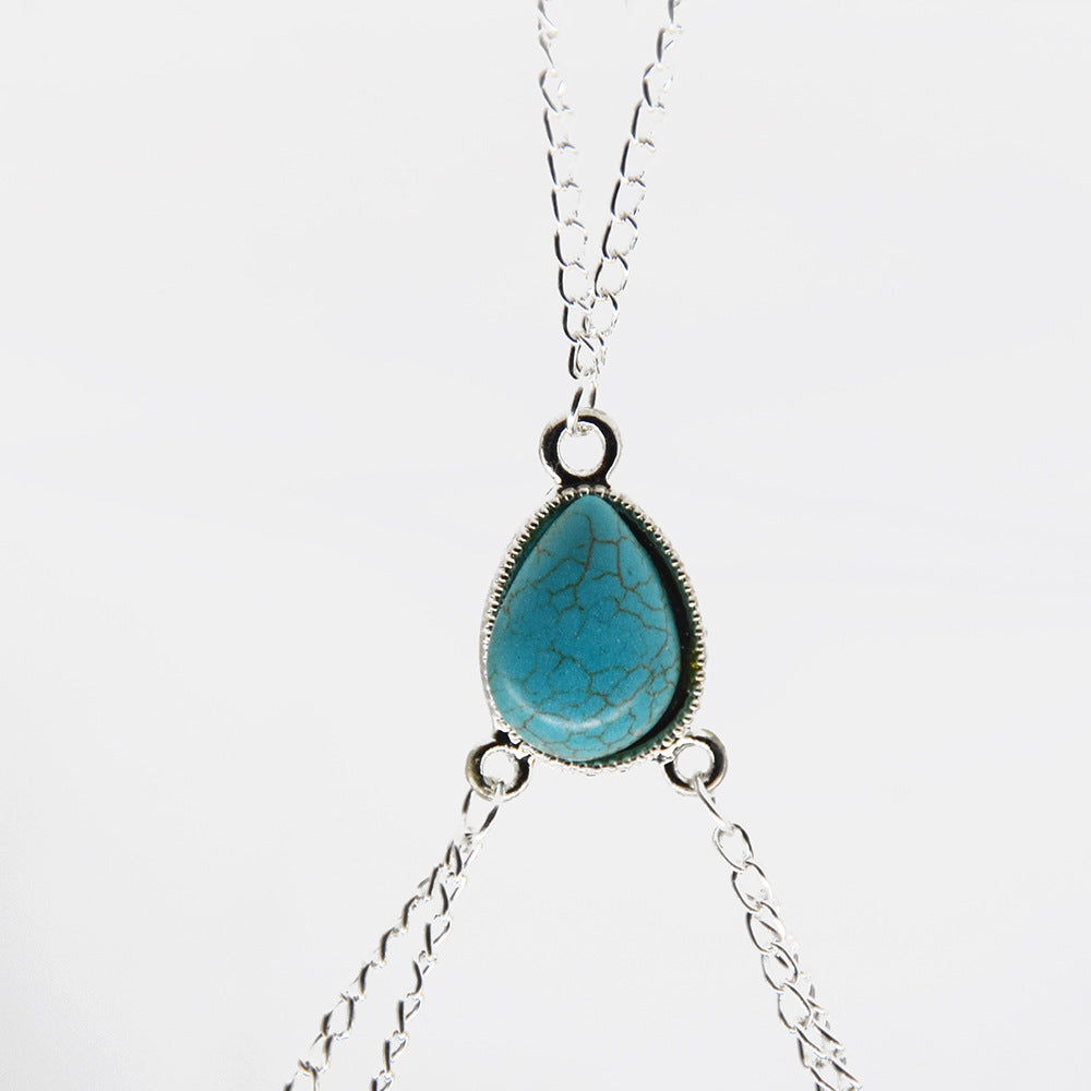 Bohemian gypsy vintage style, white turquoise double body chain.