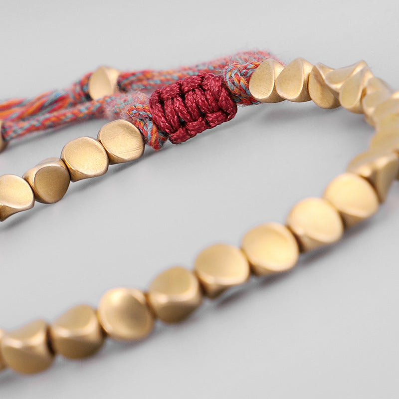 Pulseras budistas tibetanas hechas a mano con cuentas de cobre trenzadas, pulseras de cuerda de la suerte para mujeres y hombres