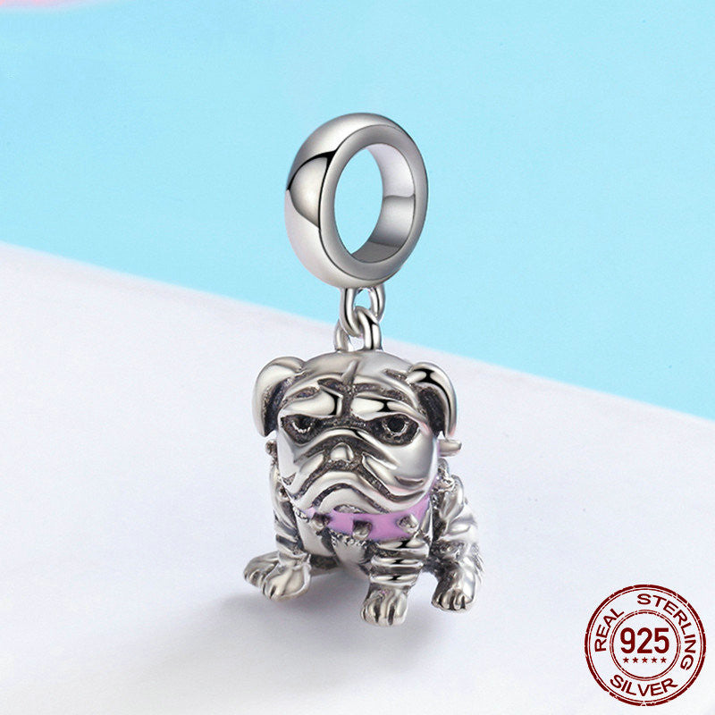 925 Sterling Silver Bracelet DIY Cute English Bulldog Dog