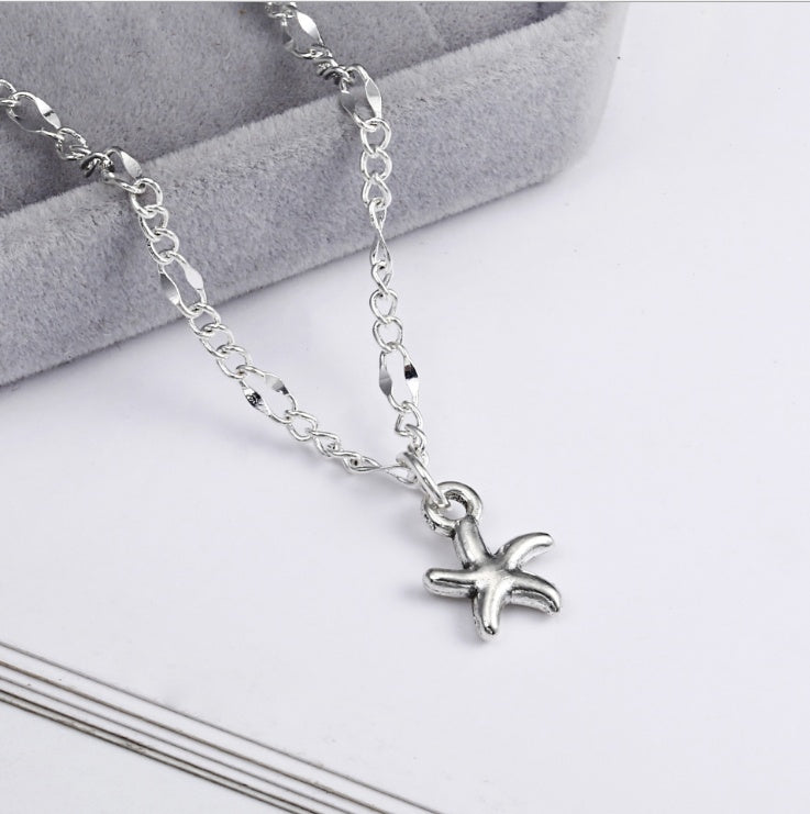 Tobillera de personalidad de plata, para la playa o yoga, con colgante de estrella de mar