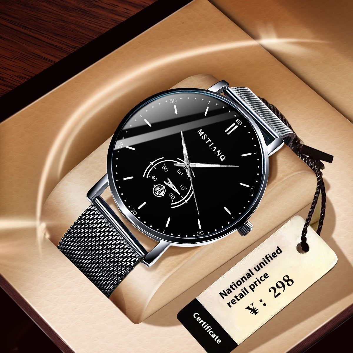 Armbanduhr Stylisch Schwarz Technologie Gürtel Raffinierter Stahl Koreanischer Lässiger Kalender