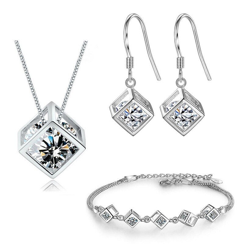 Halskette mit Zirkonia-Kristall-Würfel für Damen
