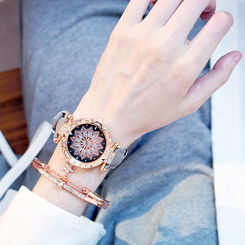 Reloj de cuarzo informal giratorio para mujer, estilo red