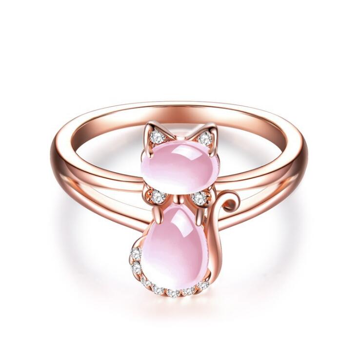 Katzen-Schmuckset in Roségold & Quarz-Strass