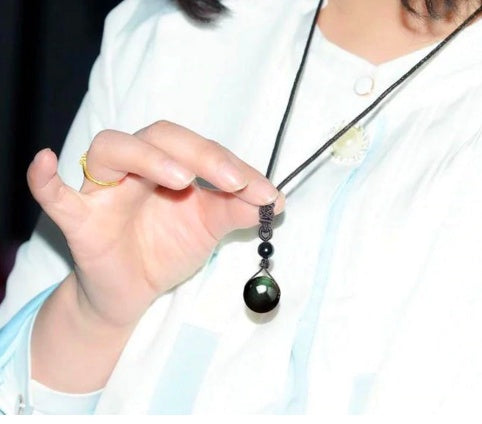 Natürlicher Obsidian Regenbogenauge Glücksperlen-Anhänger Halskette Polyesterseil-Kette Halskette Schmuck für Frauen