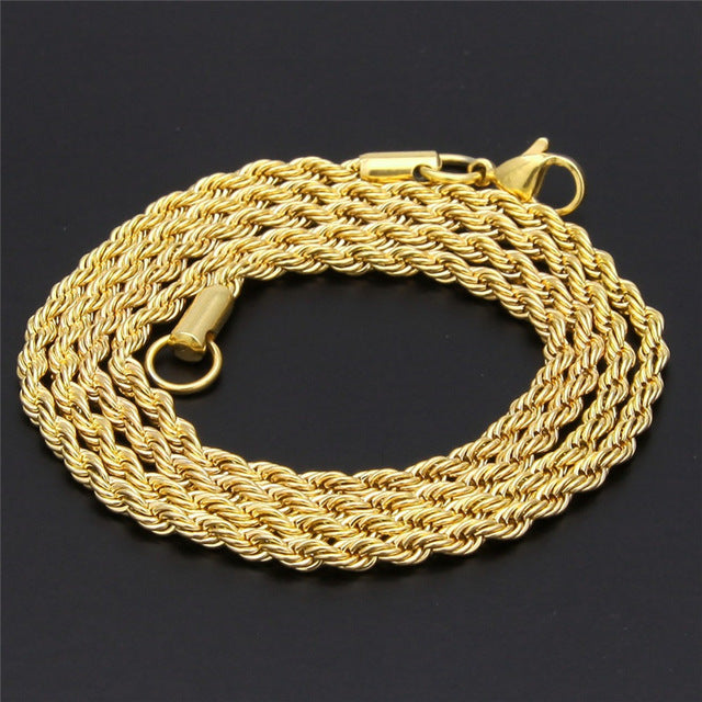 Hip Hop Rapper Chain 3mm gold Silver nakelace for Men