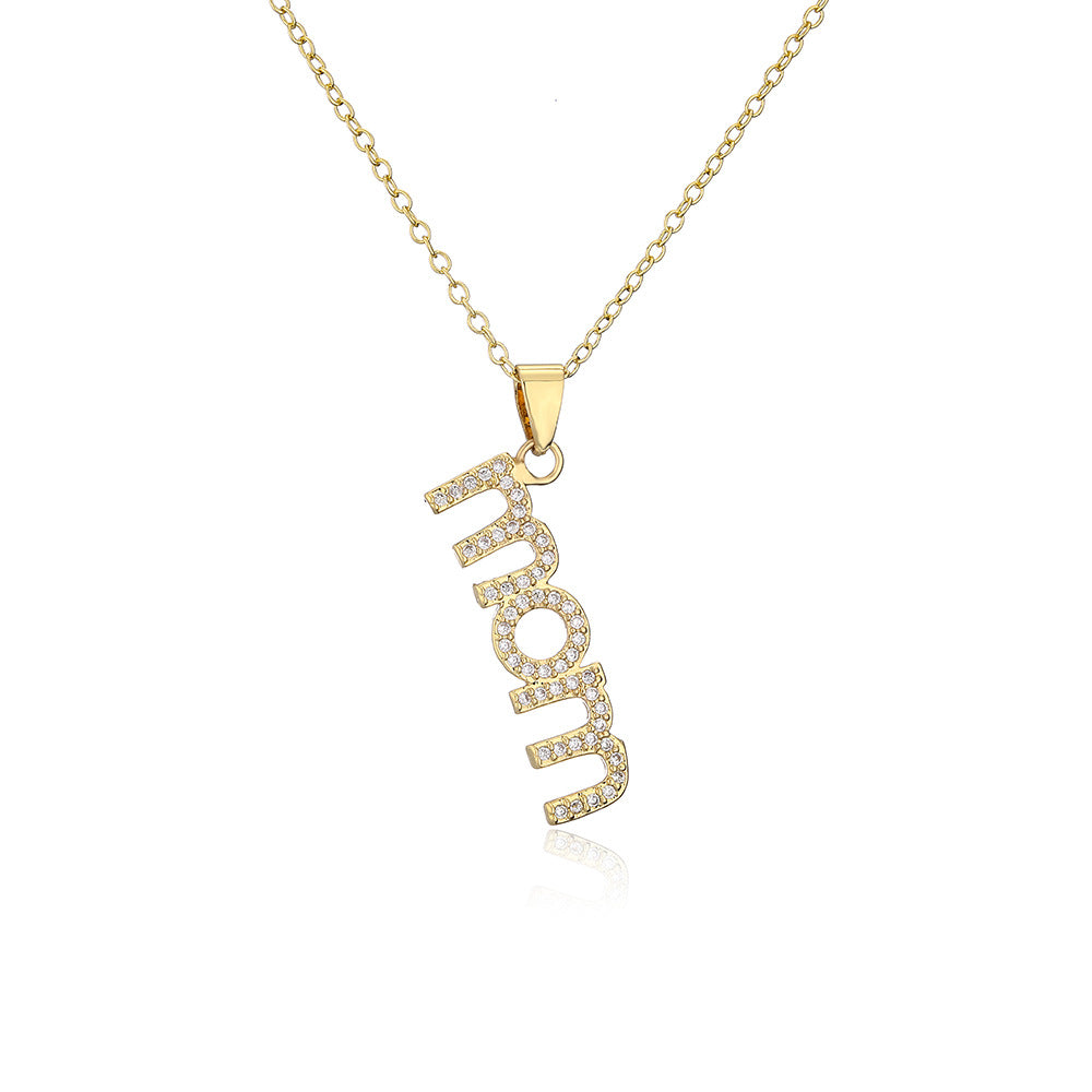 Collar con colgante de circonita para mamá, chapado en cobre de 18 quilates