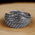 S925 Silber Herrenring Verstellbar Adlerflügel Feder Retro Schwarz Punk Biker Herrenringe Damen Sterling Silber Schmuck