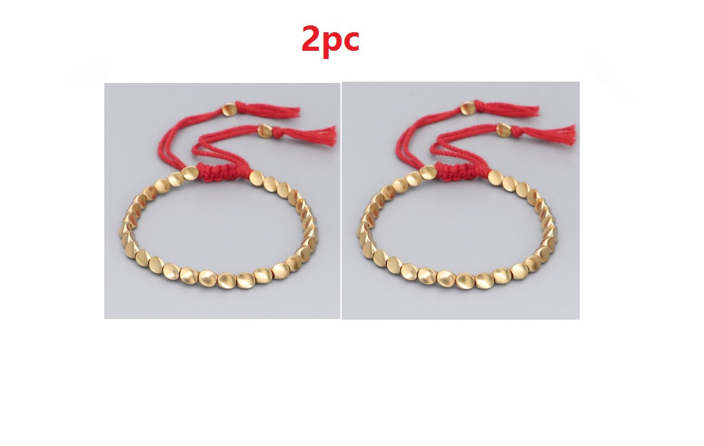Pulseras budistas tibetanas hechas a mano con cuentas de cobre trenzadas, pulseras de cuerda de la suerte para mujeres y hombres