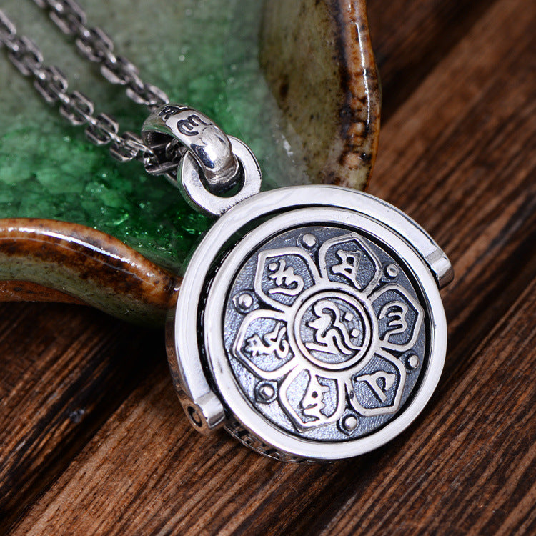S925 Sterling Silber rotierender Sechs-Worte-Mantra-Anhänger