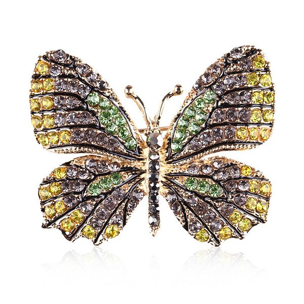 High Quality Fashionable Rhinestone Butterfly Brooch Pin Gold Colors Women Dress Wedding Bridal Brooch Pin