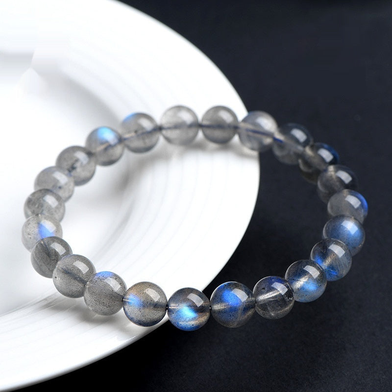 7A Level Natural Gray Moonstone Blue Light Ball Bracelet