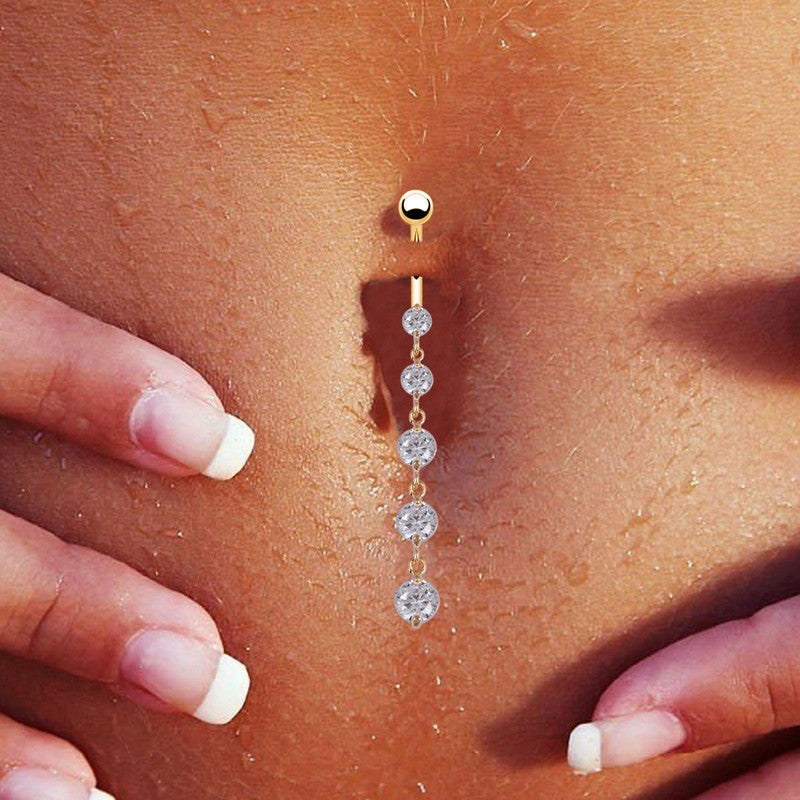 Piercing de ombligo con forma de corazón con gema de cristal