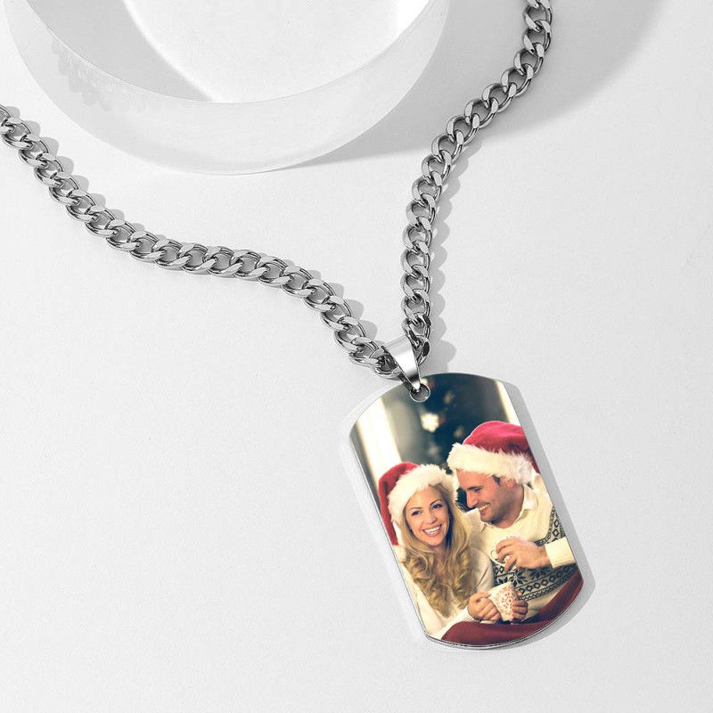 Personalisierte Halskette mit Edelstahl-Text, farbigem Bild, Gravur, Foto-Gravur-Anhänger